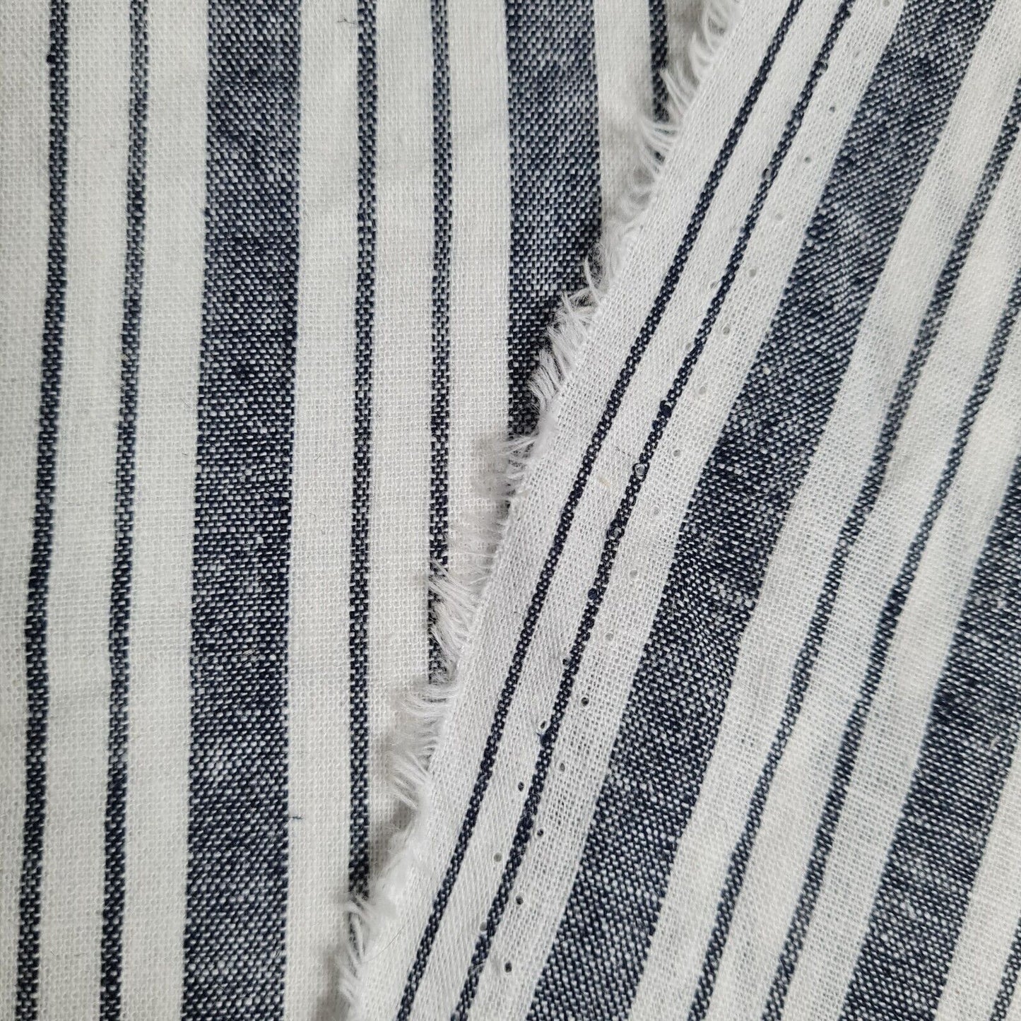 Thin Cotton Linen Fabric Off White And Navy Striped 55" Wide