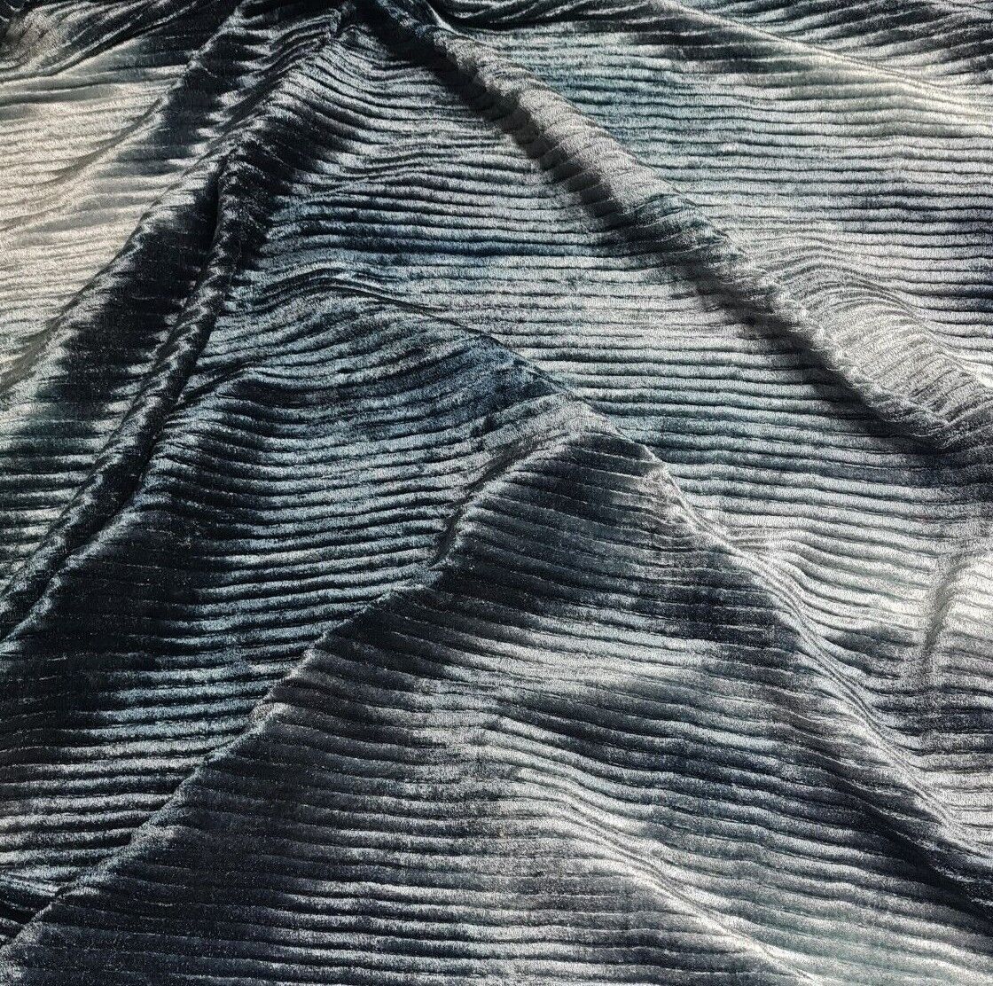 Pleated Velvet Jersey Fabric Batik Pattern Navy Grey Coloured 51" Wide