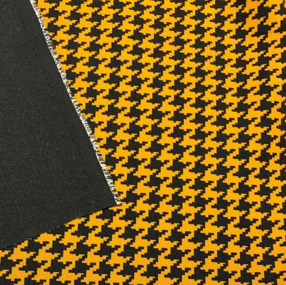 Woven Dressmaking Fabric Pumpkin And Black Colour Houndstooth Pattern 55" Wide