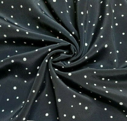 Silky Crepe Fabric White Spotted Black Colour 55" Wide Sold By Metre