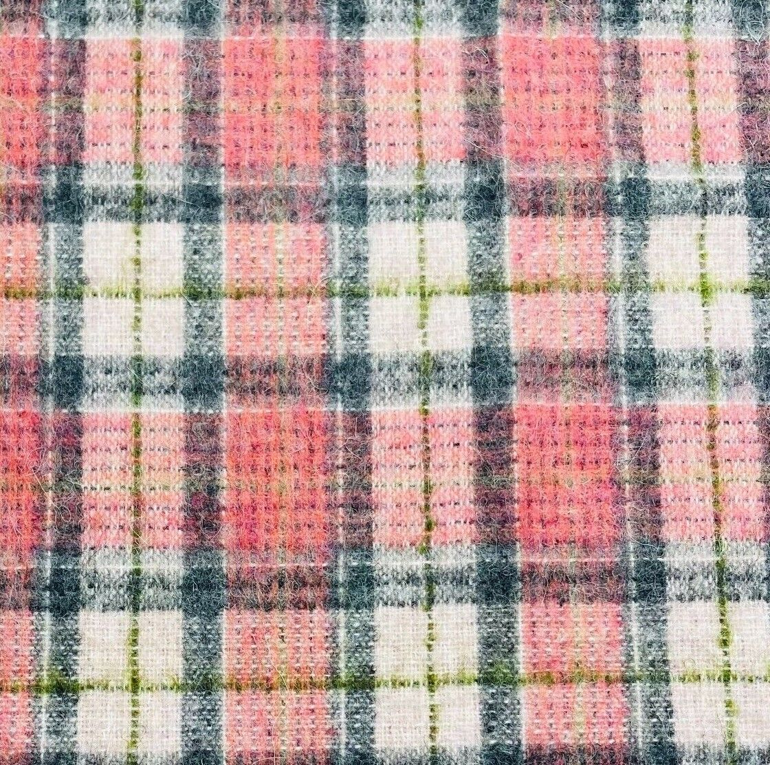 Check Tartan Wool Blend Italian Fabric Grey Pink And Green 55" Wide