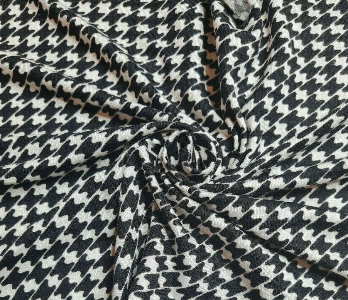 Viscose Jersey Fabric Black and White Printed 4 Way Stretch 57"