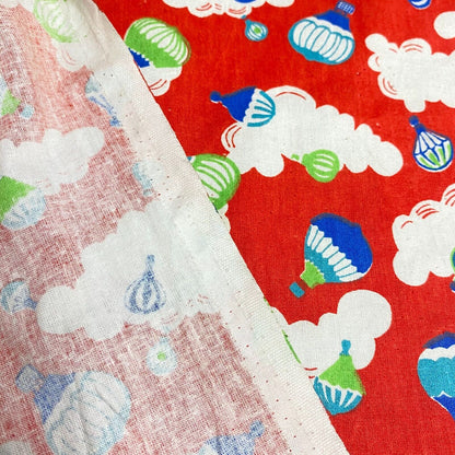 Cotton Fabric Clouds Baloons Printed Red Colour 55" Wide Non-stretch