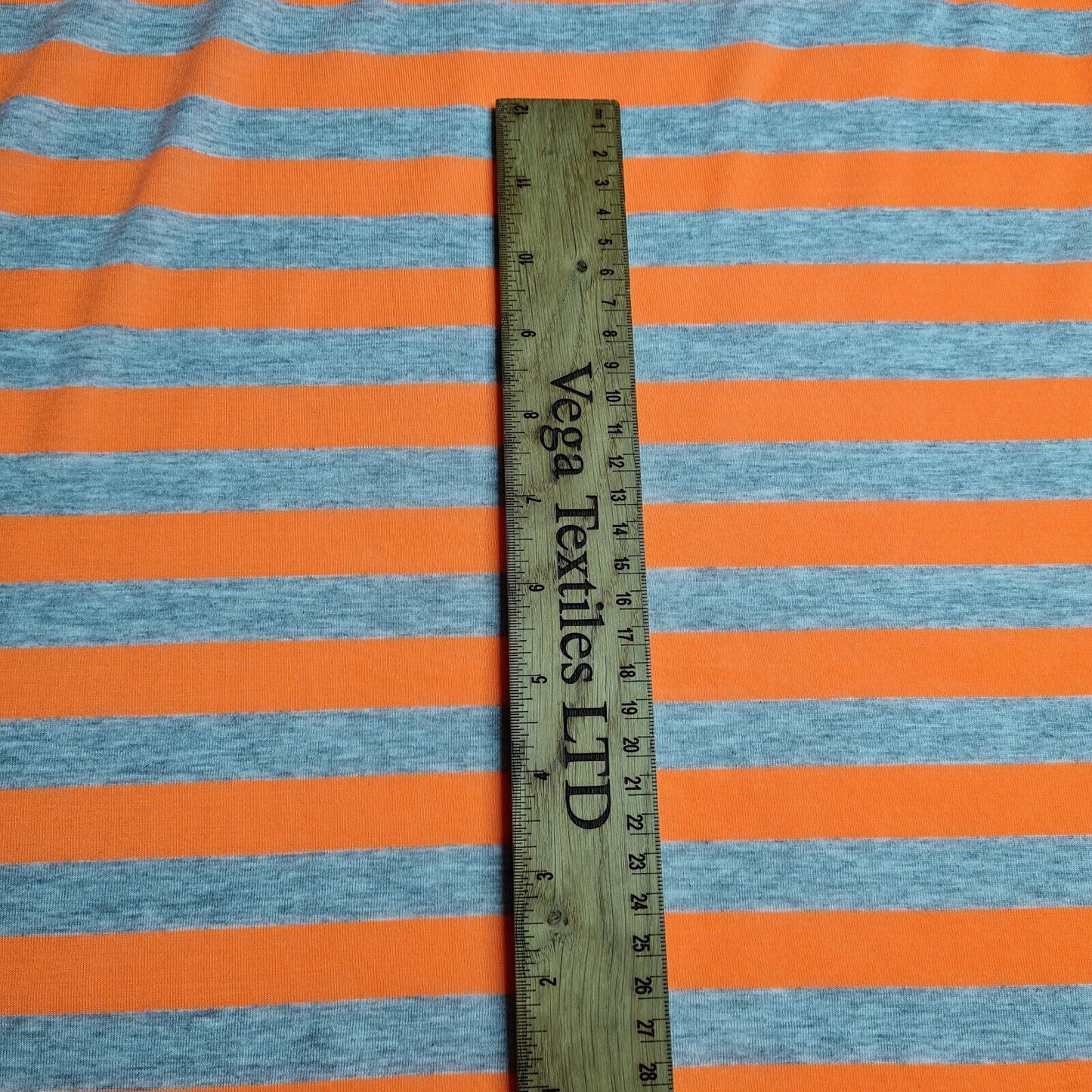 Knit Jersey Fabric Neon Orange And Gey Melange Striped 2 Way Stretch 55" Wide