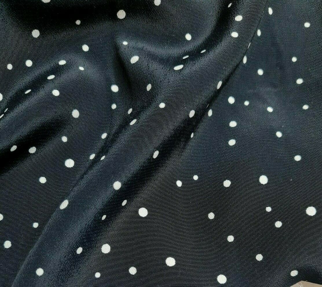 Silky Crepe Fabric White Spotted Black Colour 55" Wide Sold By Metre