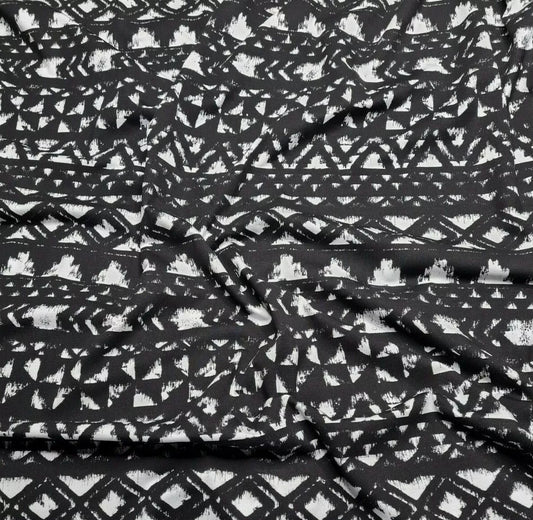 Viscose Jersey Fabric White And Black Aztec Printed 59"Wide Sold By Metre