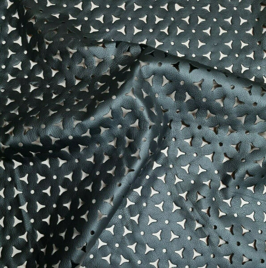 Lace Leatherette Fabric Floral Laser Cut Black Colour 55" Sold By Metre