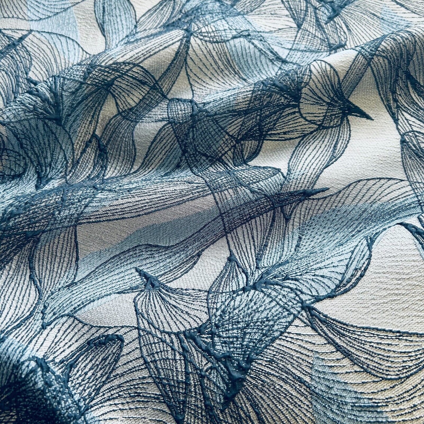 Brocade Fabric Blue Grey Abstract 55" Wide