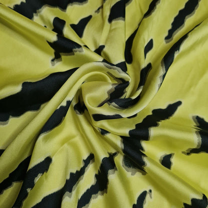 Twill Mat Satin Fabric Lime And Black Printed 55" Wide Sold By Metre