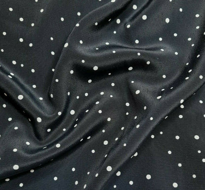 Silky Crepe Fabric White Spotted Black Colour 55" Wide Sold By Metre