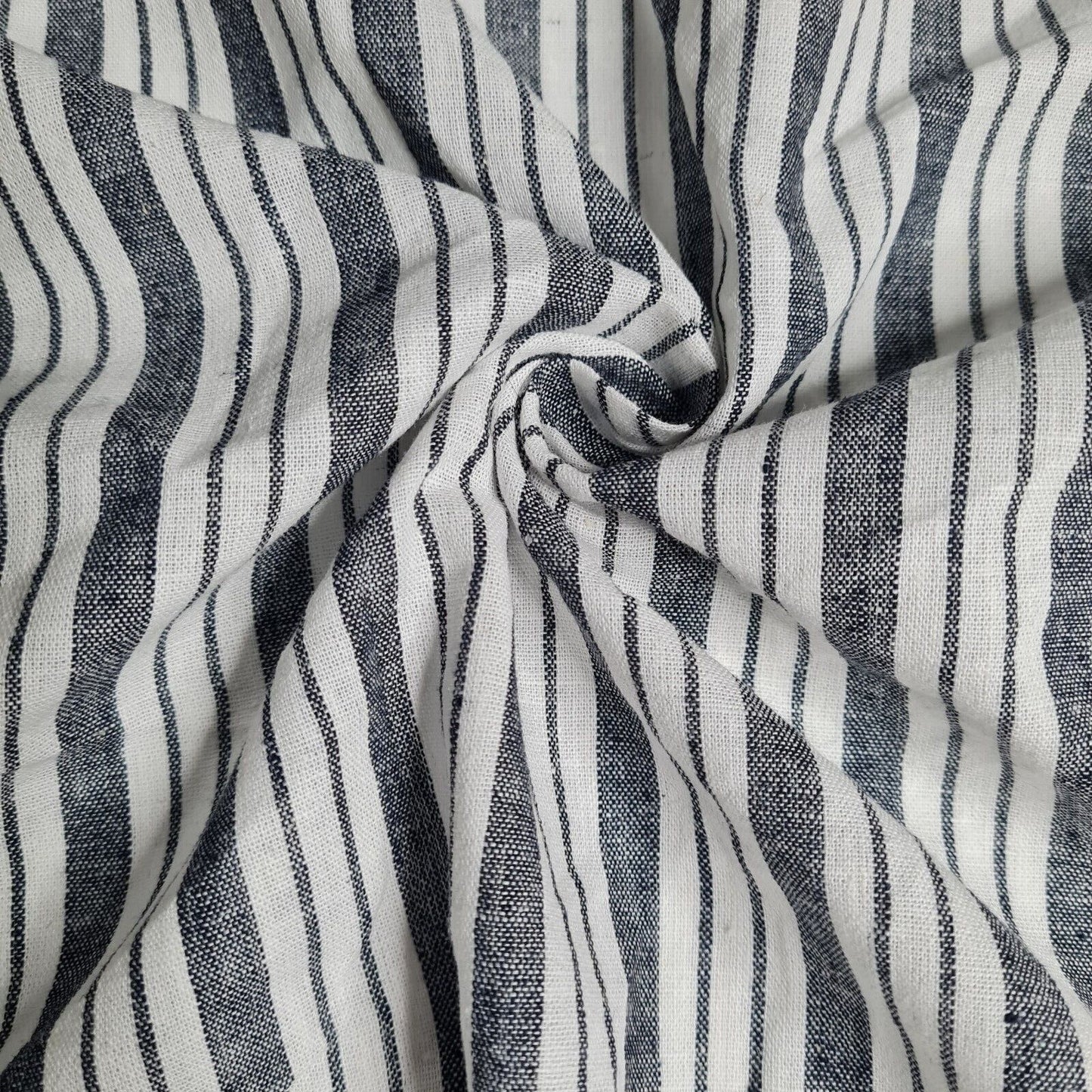 Thin Cotton Linen Fabric Off White And Navy Striped 55" Wide