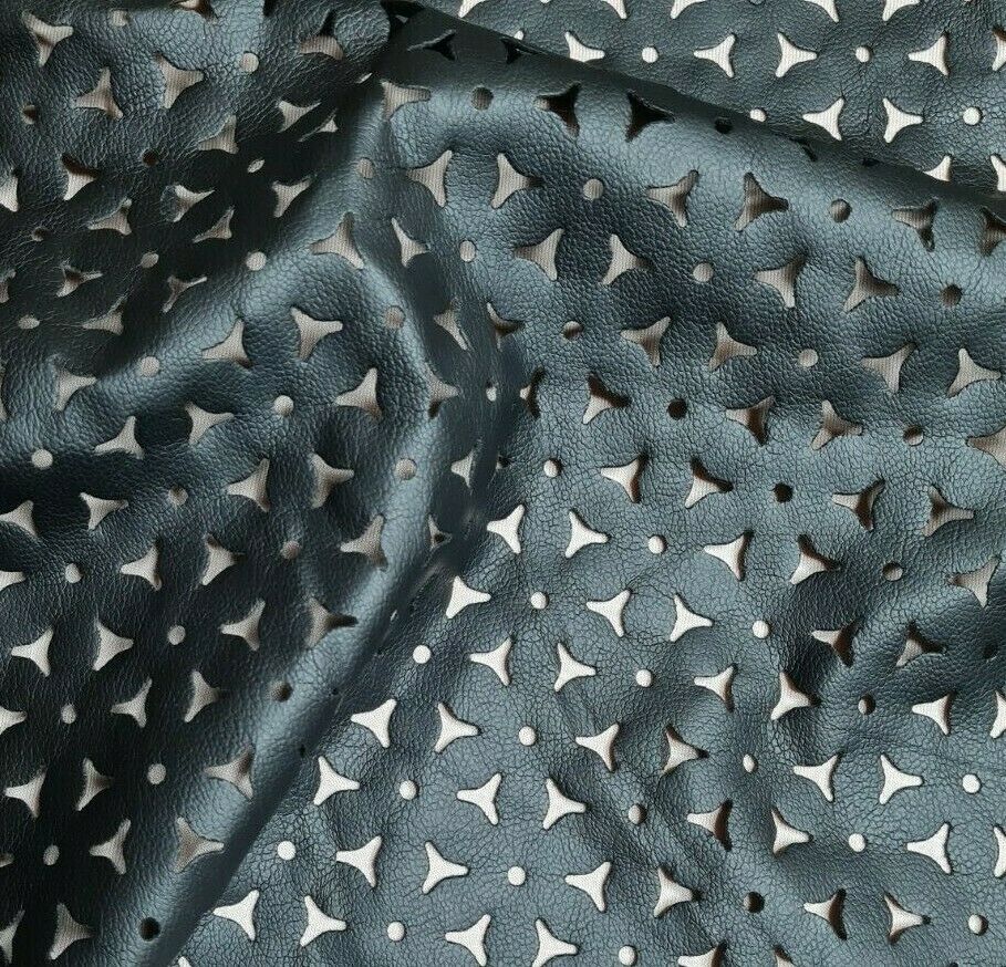 Lace Leatherette Fabric Floral Laser Cut Black Colour 55" Sold By Metre