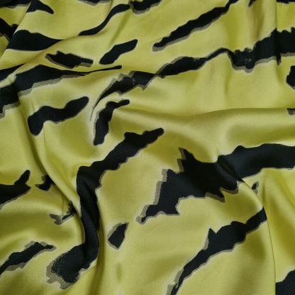 Twill Mat Satin Fabric Lime And Black Printed 55" Wide Sold By Metre