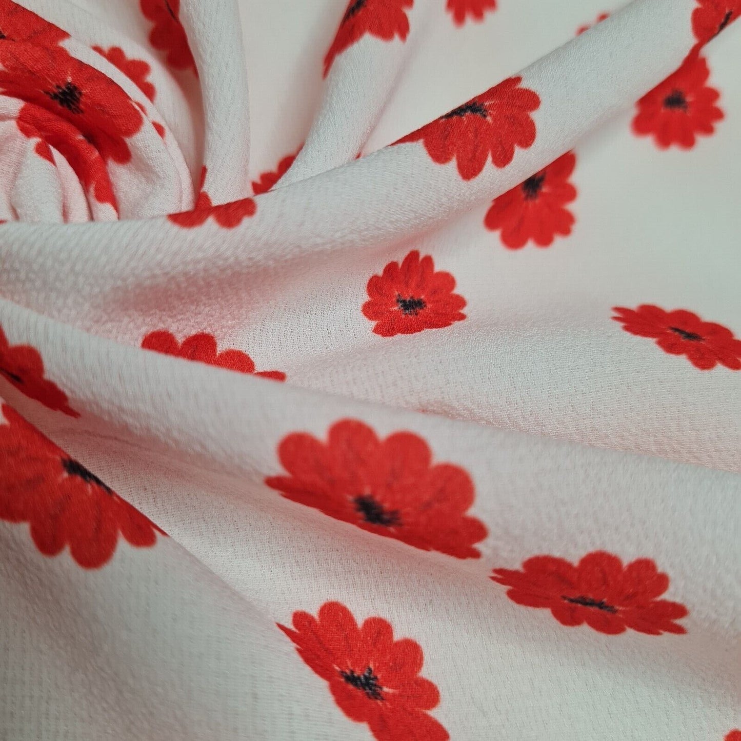 Crepe Fabric Red Floral Light Pink 55"Wide Sold By Metre