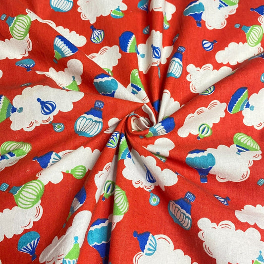 Cotton Fabric Clouds Baloons Printed Red Colour 55" Wide Non-stretch