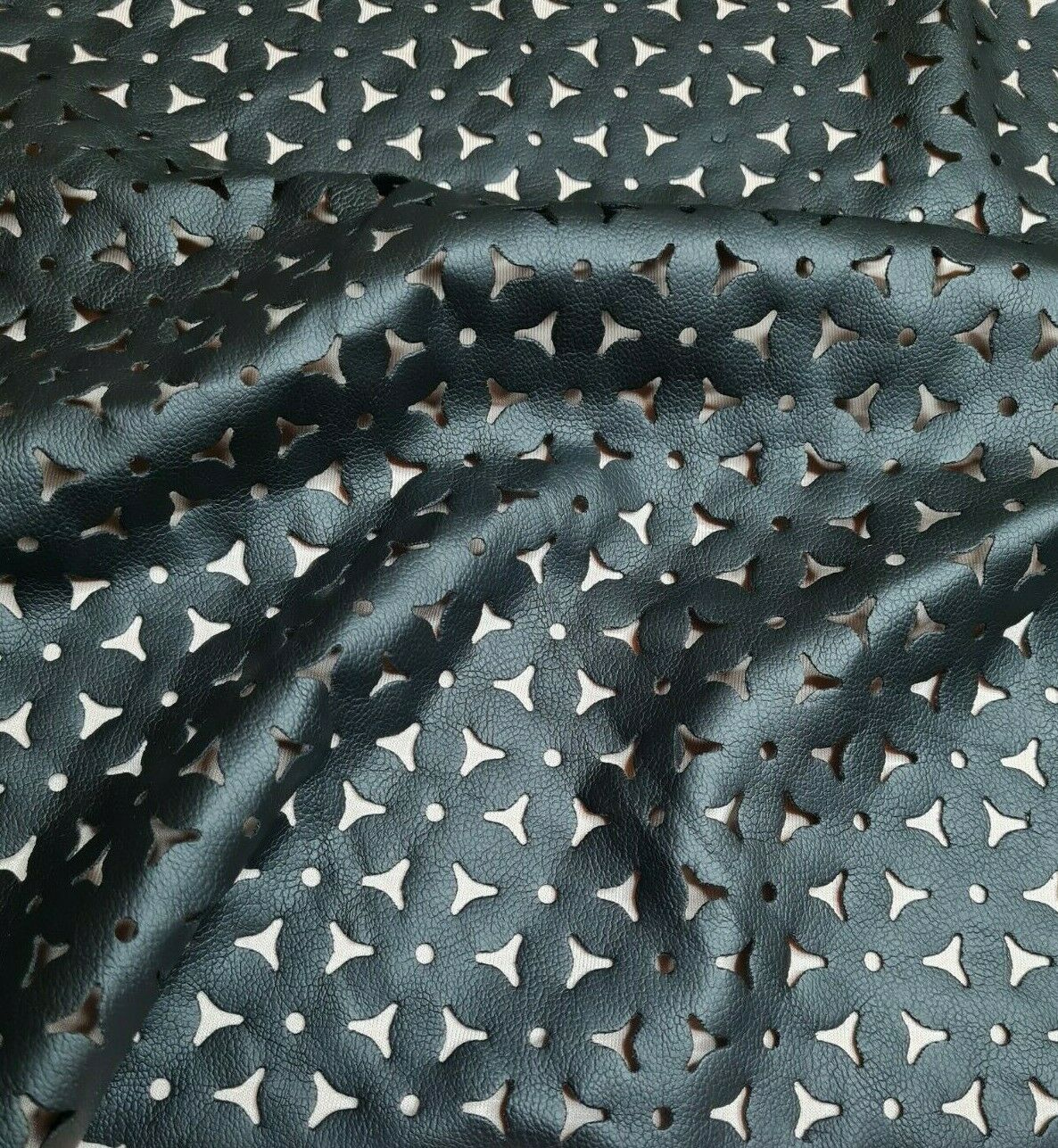 Lace Leatherette Fabric Floral Laser Cut Black Colour 55" Sold By Metre