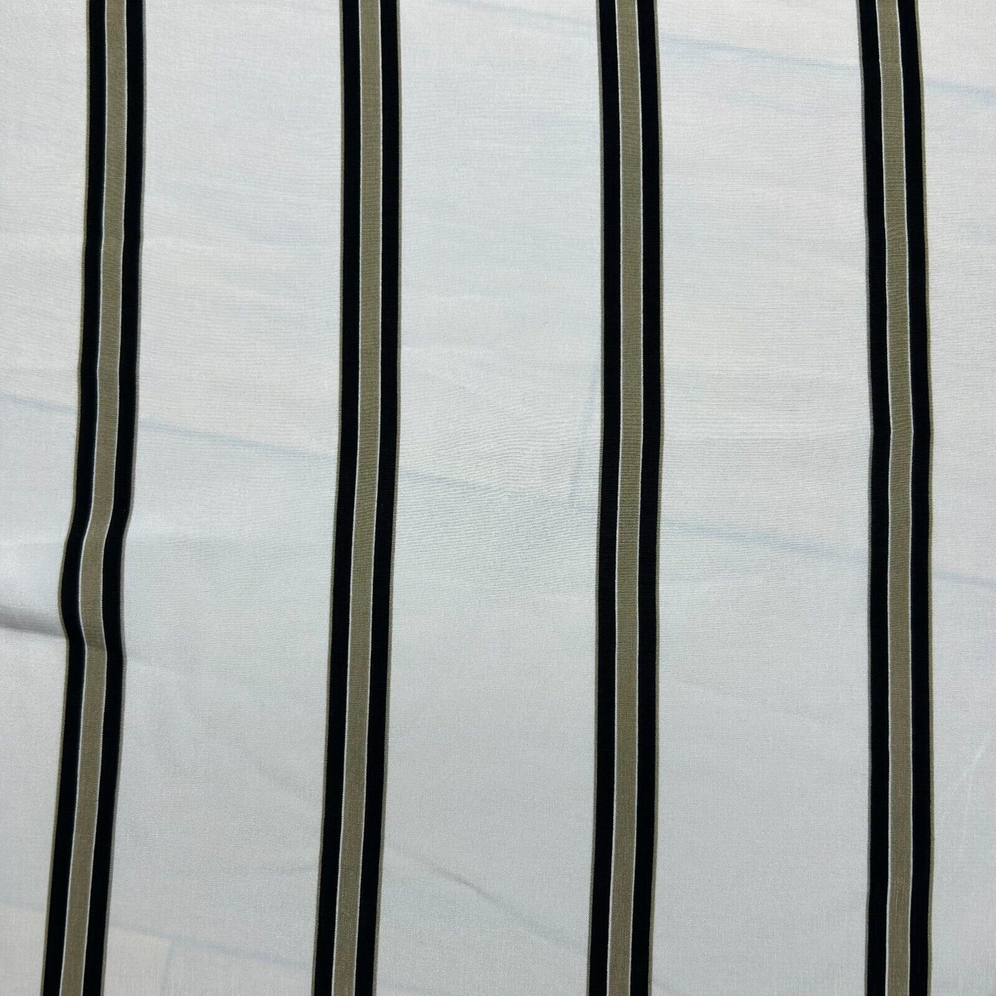 Silky Crepe Fabric Black Khaki Striped Off White Colour 55" Wide Sold By Metre