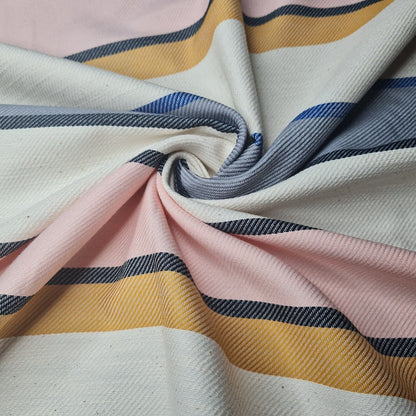 Twill Cotton Linen Polyester Fabric Multicolour Striped 55" Wide