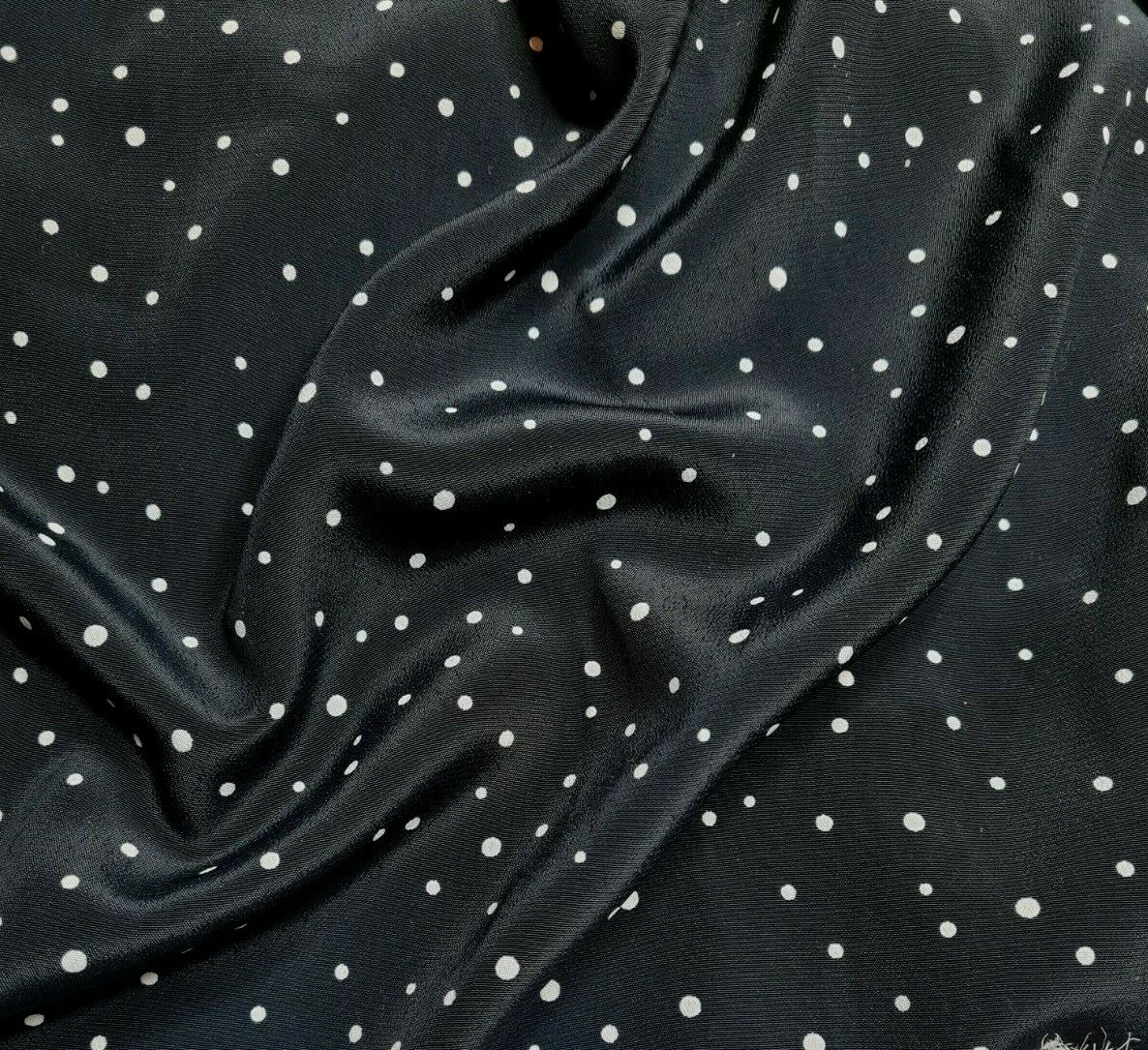 Silky Crepe Fabric White Spotted Black Colour 55" Wide Sold By Metre