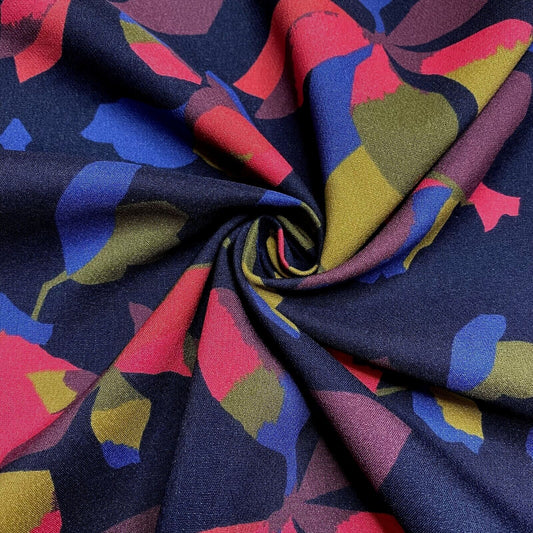 Woven Dressmaking Fabric Abstract Printed Navy Colour 55" Wide