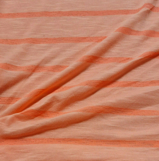 Jersey Fabric Neon Peach Colour Striped 55" Wide 2 Way Stretch T-Shirt Making A1-144