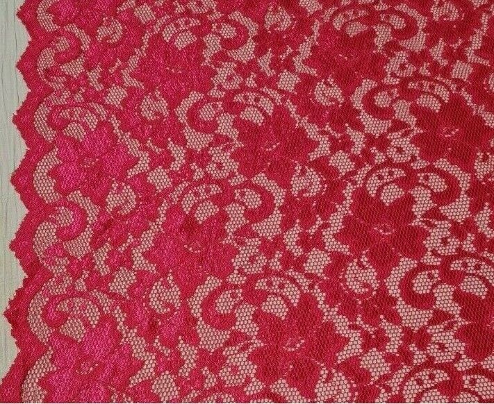 STRETCH LACE FABRIC FLORAL FUCHSIA COLOUR-SOLD BY THE METRE