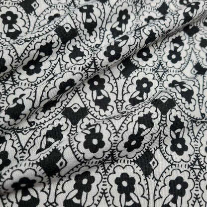 Viscose Jersey Fabric Small Black Floral Printed White Colour A1-106