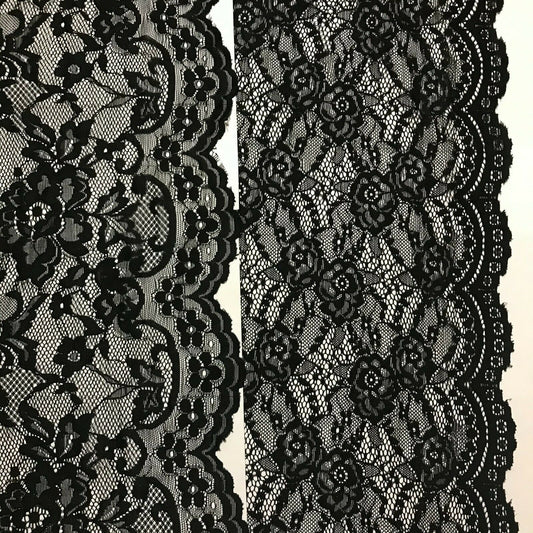 Stretch Lace Fabric Floral Black Colour 55" Wide By The Metre
