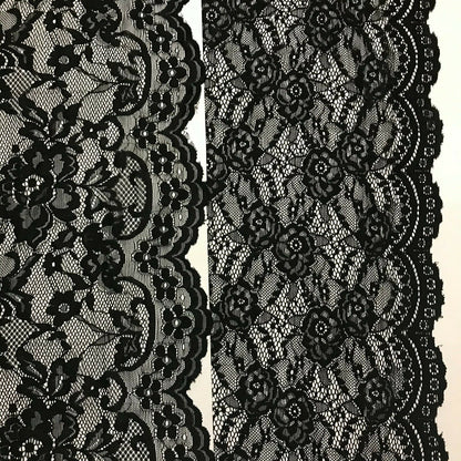FS1143 Black Floral Stretch Lace Trim – Fabric Styles