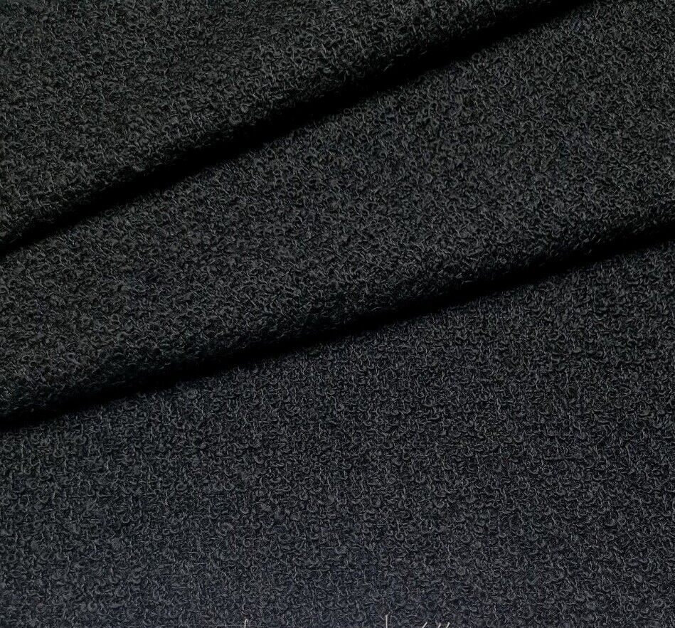 Boucle Coat Fabric Wool Acrylic Blend Black Colour 55" Wide Sold By Metre