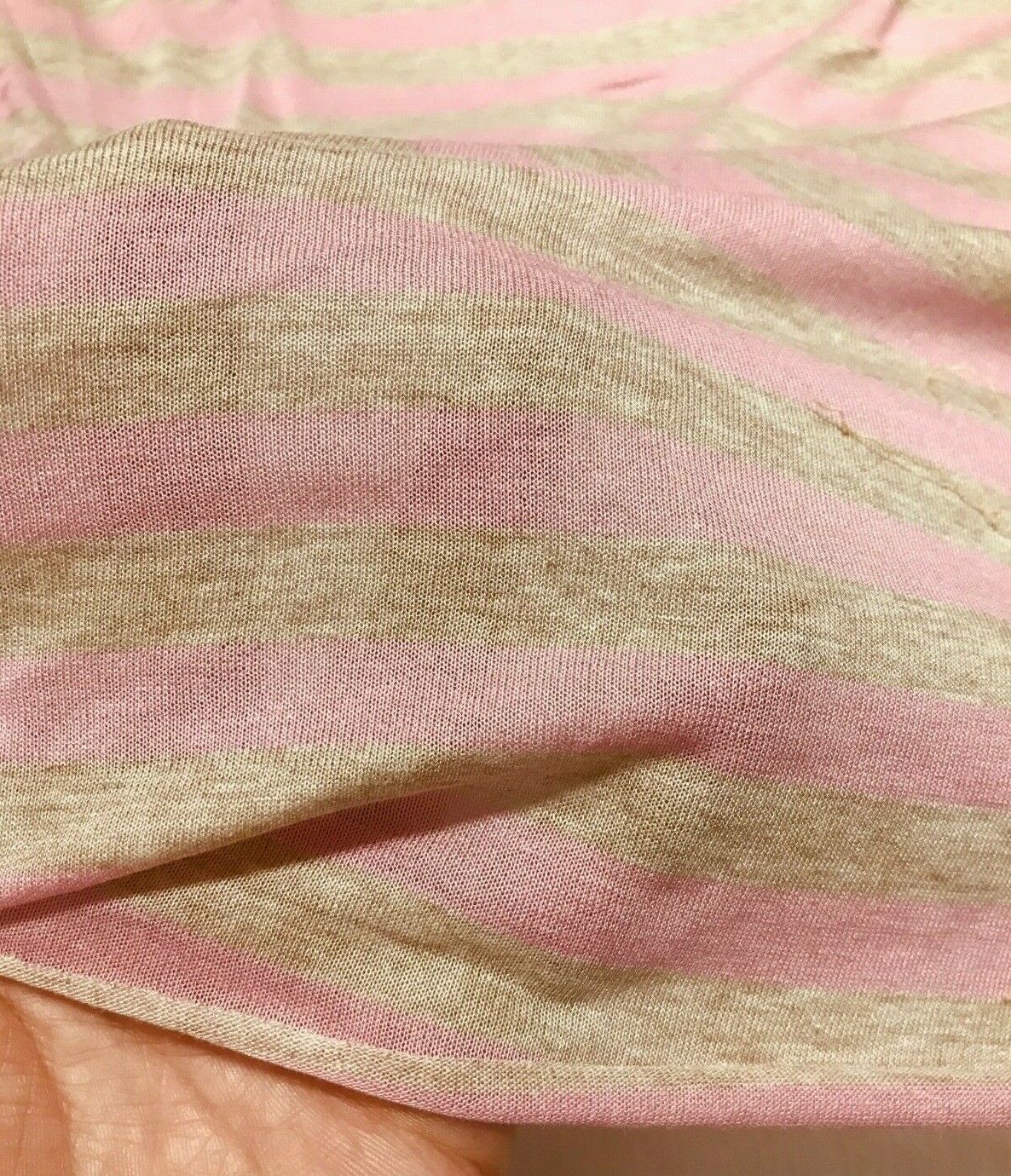 VISCOSE JERSEY FABRIC PINK AND BEIGE MELGANGE STRIPED THIN -SOLD BY METRE A1-190