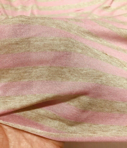 VISCOSE JERSEY FABRIC PINK AND BEIGE MELGANGE STRIPED THIN -SOLD BY METRE A1-190