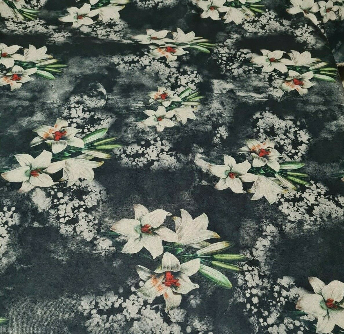 STRETCH DRESSMAKING FABRIC FLORAL PRINTED VELOUR TOUCH - SOLD BY THE METRE