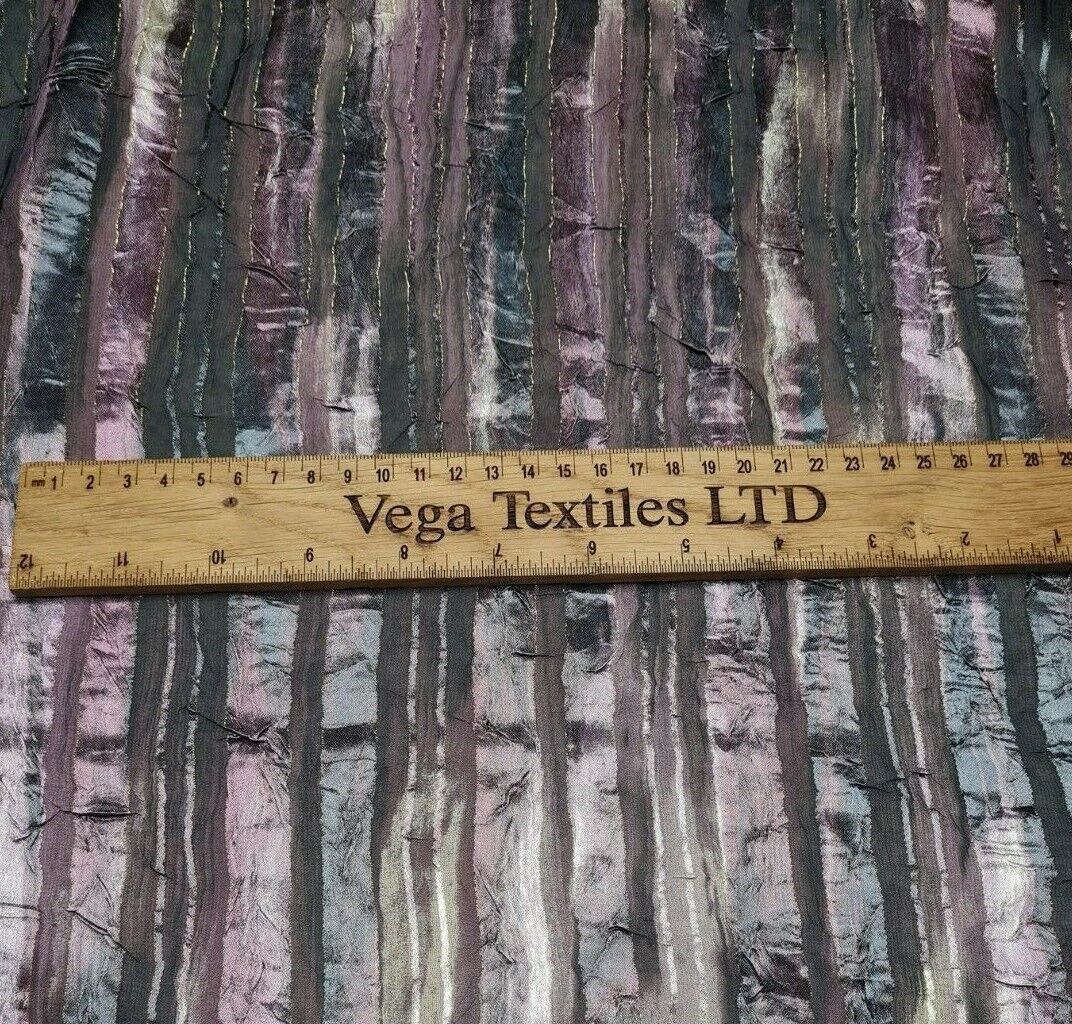 Printed Chiffon Fabric Gold Lurex and Shiny Stripes 55'' Wide Sold By The Metre