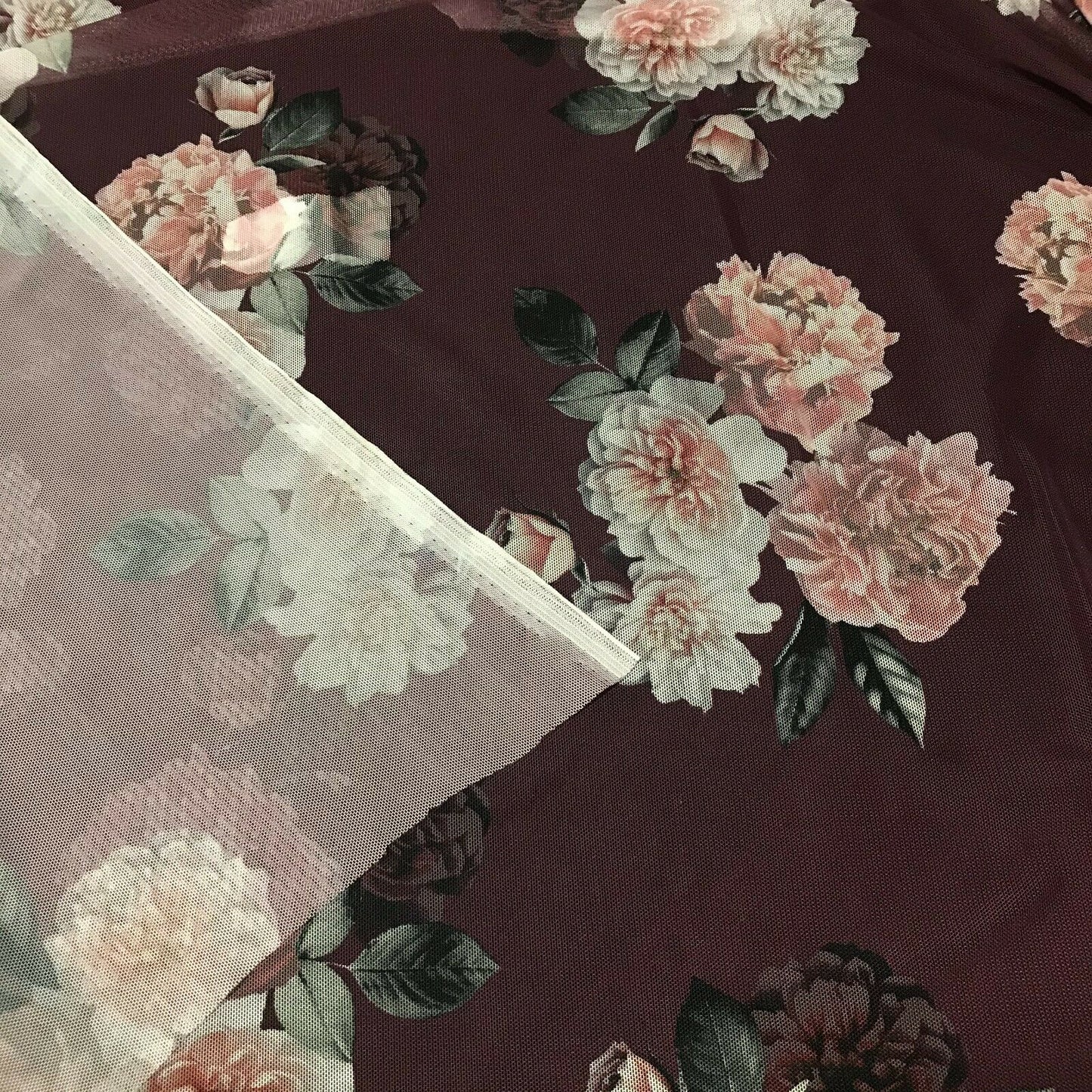 STRETCH TULLE MESH FABRIC FLORAL PRINTED - SOLD BY THE METRE