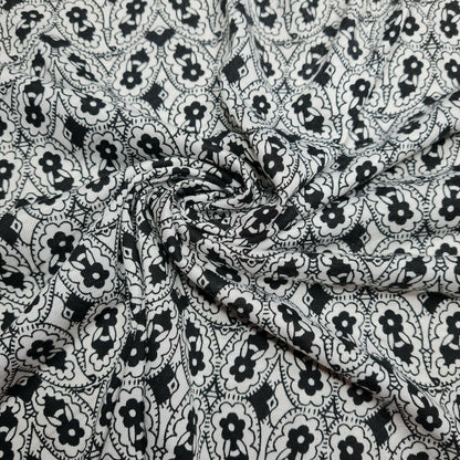 Viscose Jersey Fabric Small Black Floral Printed White Colour A1-106