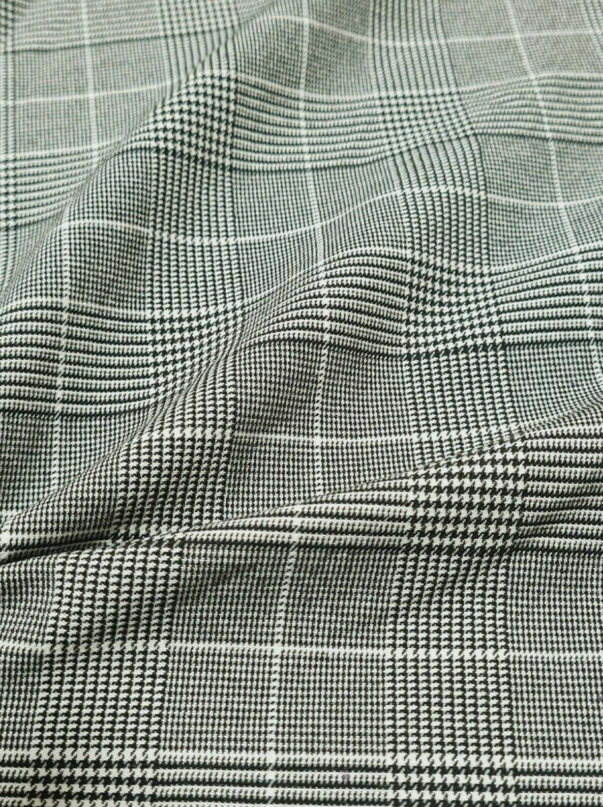 Dressmaking Fabric Viscose Mix Black And White Checked 2 Way Stretch 55" Wide