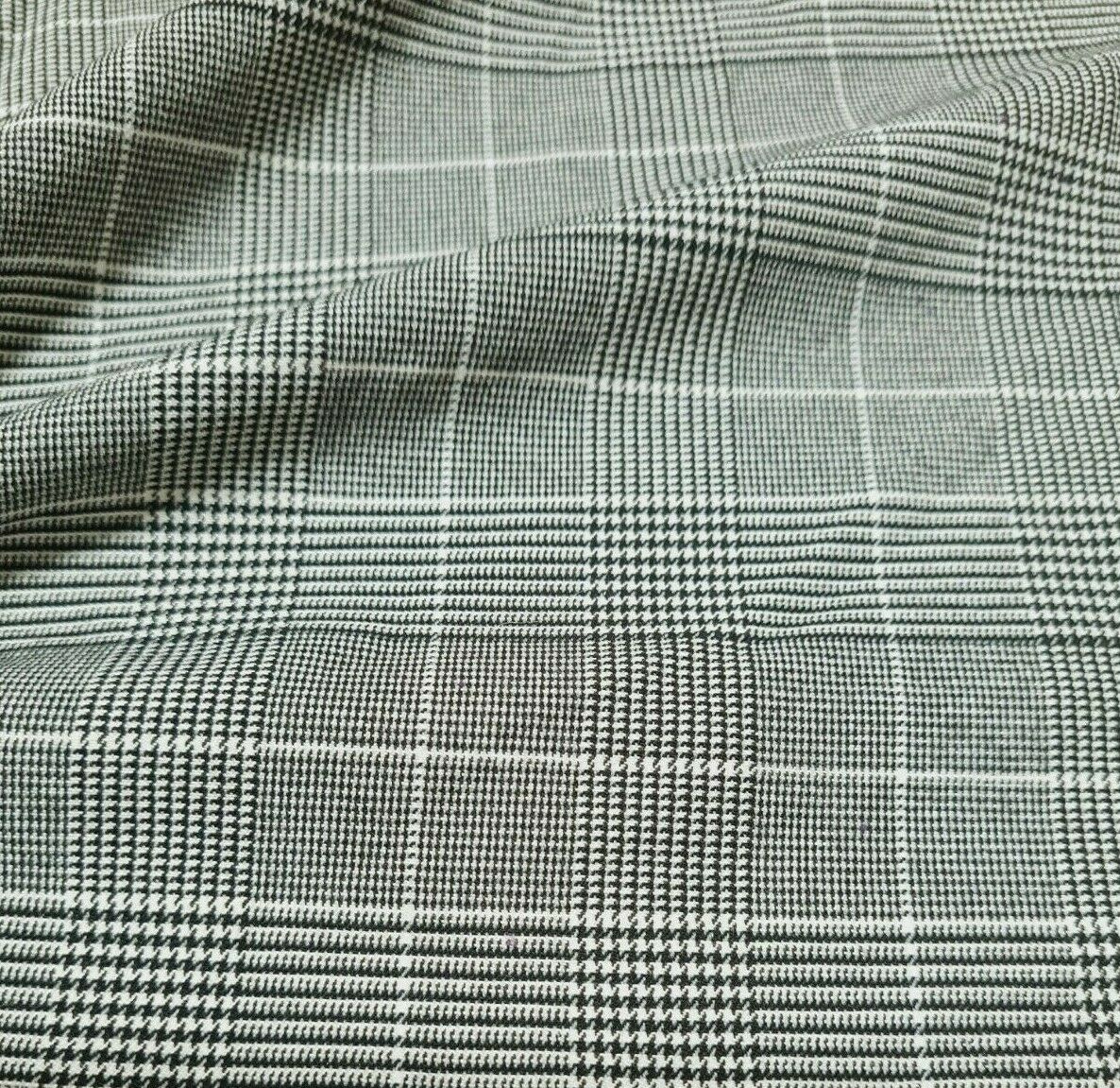 Dressmaking Fabric Viscose Mix Black And White Checked 2 Way Stretch 55" Wide