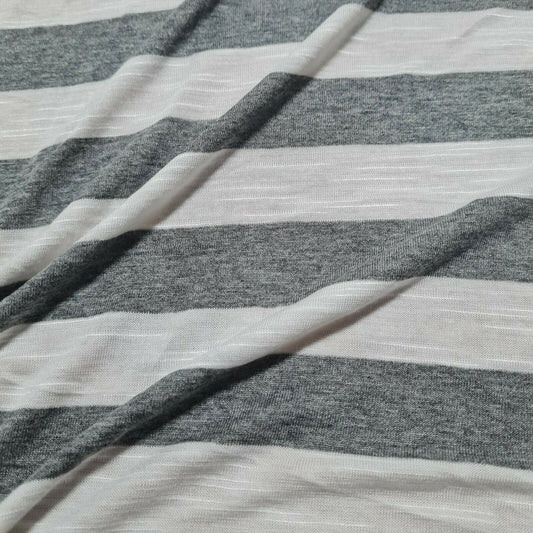 Viscose Jersey Fabric Off White And Grey Melange Striped Sold By Metre A1-141