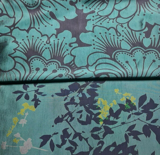 Soft Taffeta Fabric Floral Design Petrol and Darrk Navy 55" Wide