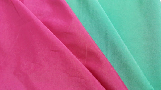 GREEN AND FUCHSIA COLOURS - STRETCH POLYESTER FABRIC - SOLD BY METRE