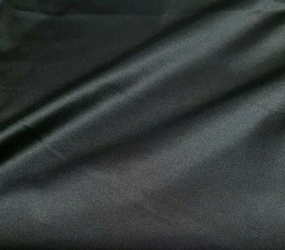 FABRIC SATIN STRETCH POLY COTTON BLACK AND TOASTED ALMOND COLOURS -BY METRE