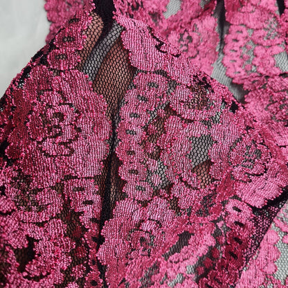 Floral Lace Fabric Fuchsia And Black Black Colours 2 Way Stretch 55" Wide