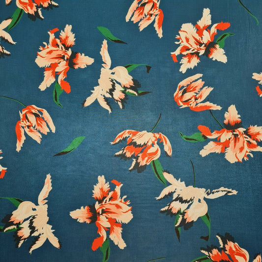 Jersey Lycra Fabric Tulip Floral Printed Petrol Colour 55" Wide