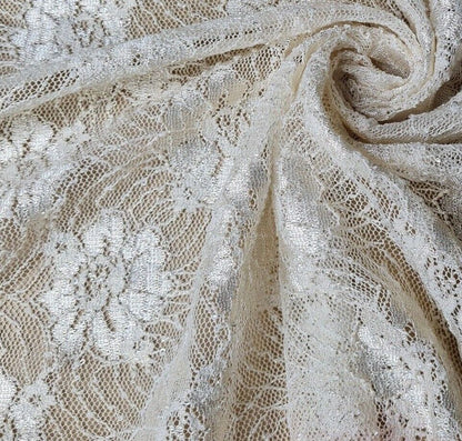 Floral Lace Fabric Cream Colour 4 Way Stretch 55" Wide Sold By Metre