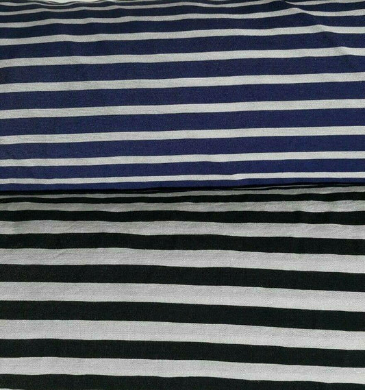 BLACK AND WHITE/NAVY AND WHITE STRIPED VISCOSE NYLON FABRIC-SOLD BY THE METER