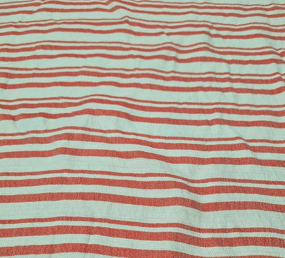 FABRIC RED AND OFF WHITE STRIPED THIN VISCOSE/POLYESTER -SOLD BY THE METRE