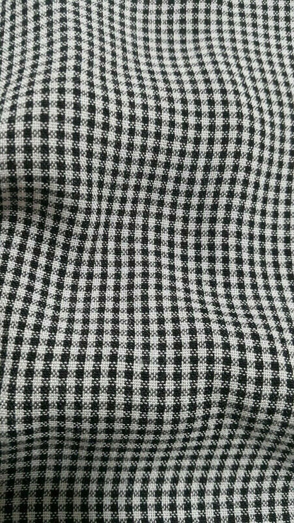 ECRU AND BLACK SMALL SQUARED VISCOSE/POLYESTER FABRIC-SOLD BY THE METER