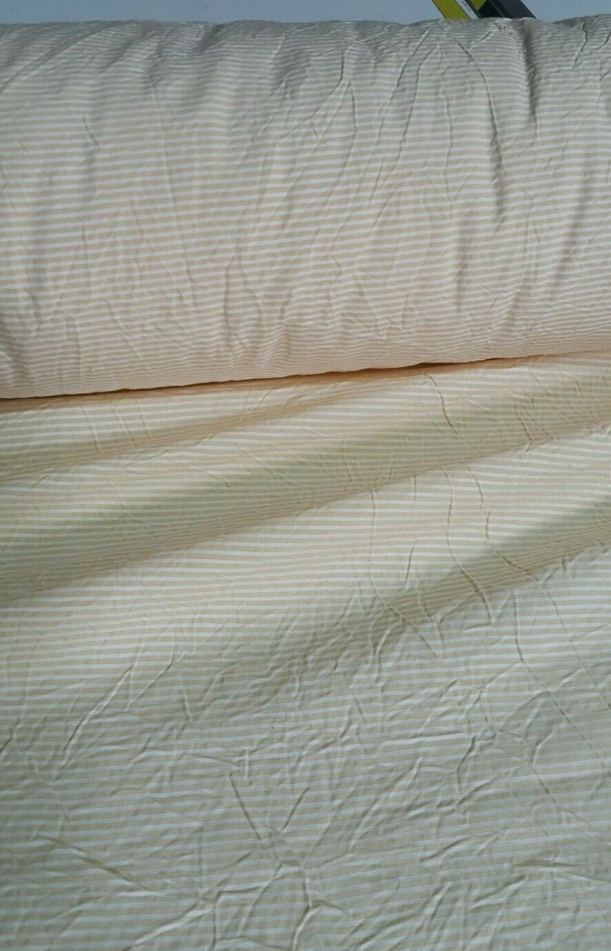 WHITE AND YELLOW STRIPED WRINKLED EFFECT POLYCOTTON FABRIC-SOLD BY THE METER