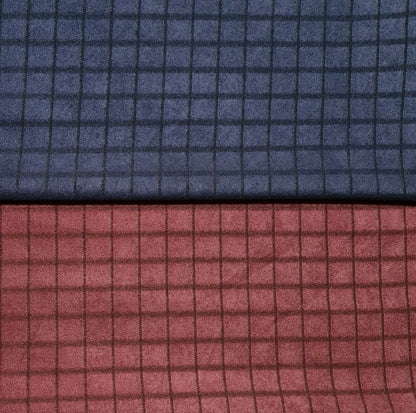 Velour Fabric Checked Navy And Wine Colours 55" Sold By The Metre